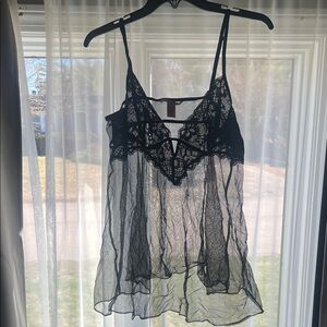 Sheer Black Lace Chemise Nightdress for Women